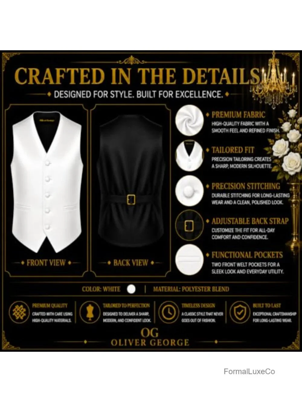 4pc Men's Solid Formal Suit Waistcoat Vest Necktie Bow Tie Handkerchief Set